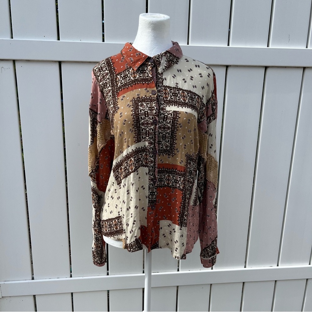 Mystree button down patchwork blouse